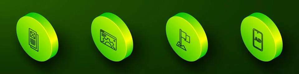 Set Isometric line Browser window, setting, Location marker and Advertising icon Stock Illustration