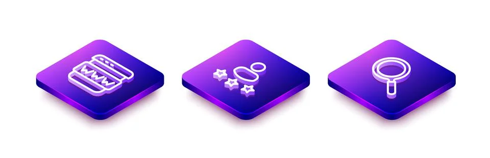 Set Isometric line Browser window, Consumer product rating and Magnifying glass Stock Illustration