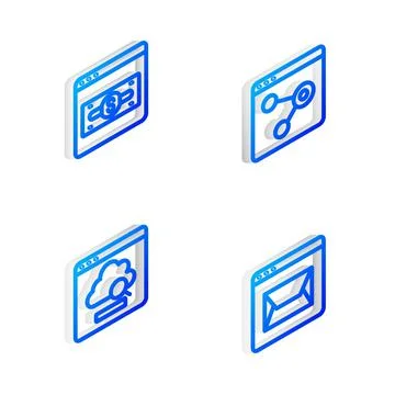 Set Isometric line Browser window, Online shopping on screen, Cloud technology イラスト素材