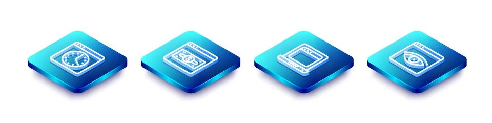 Set Isometric line Browser window, Online shopping on screen, Laptop with イラスト素材