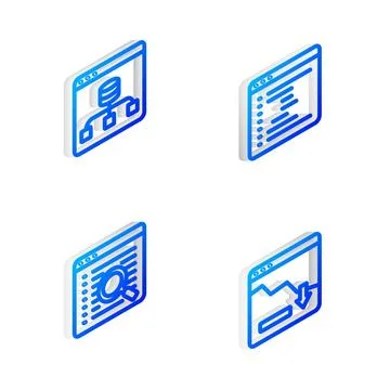 Set Isometric line Browser window, Server, Data, Search engine and Financial Illustrazione stock