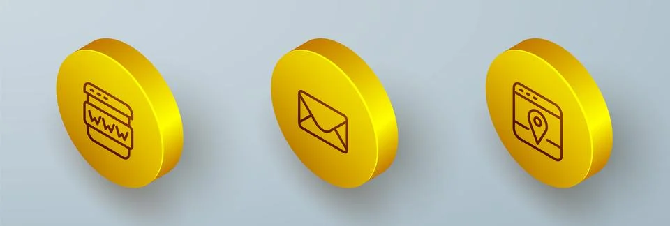 Set Isometric line Browser window, Mail and e-mail and Infographic of city map Stockillustratie