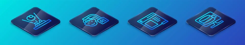 Set Isometric line Browser window, Hologram, Cloud database and Humanoid robot Stock Illustration