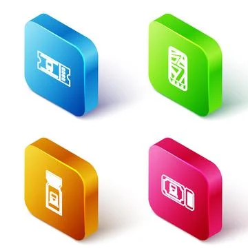 Set Isometric line Bus ticket, Infographic of city map, Train and icon. Vector Stock Illustration
