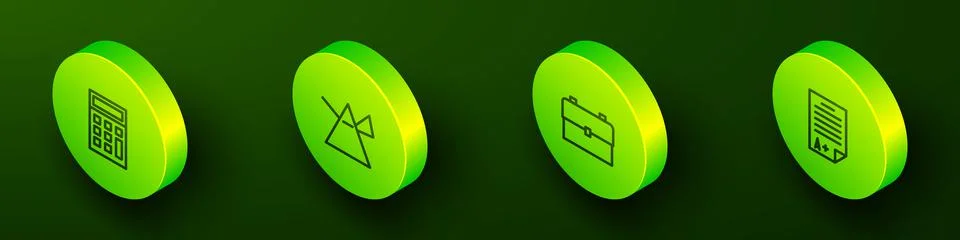 Set Isometric line Calculator, Light rays in prism, School backpack and Exam  Stockillustratie