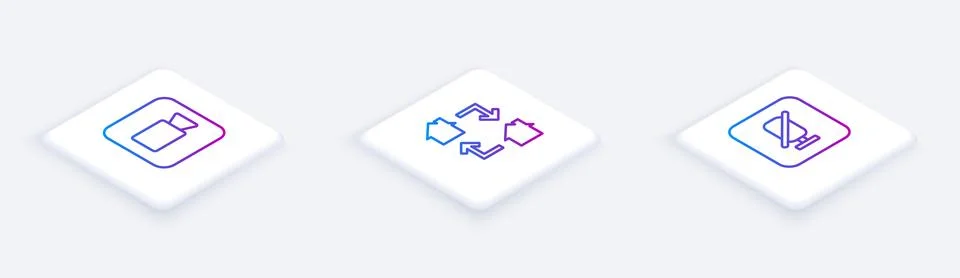 Set Isometric line Camera, Online working and Mute microphone. White square.. Stock Illustration