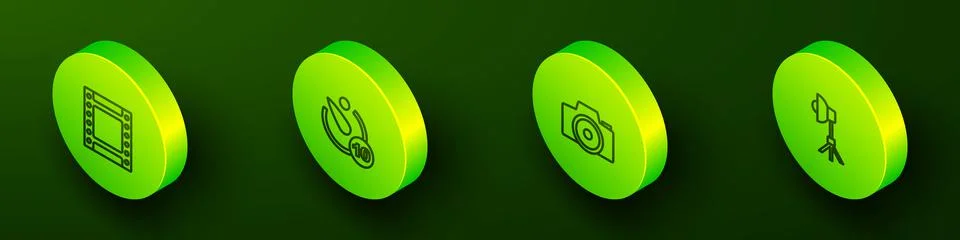 Set Isometric line Camera roll cartridge, timer, Photo camera and Softbox lig Illustrazione stock