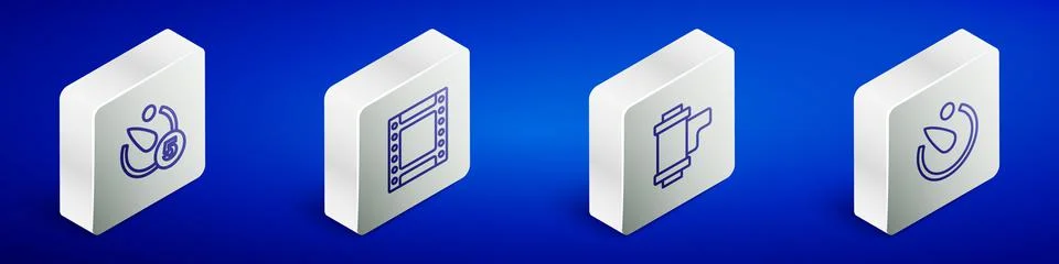 Set Isometric line Camera timer, roll cartridge, and icon. Vector Stock Illustration