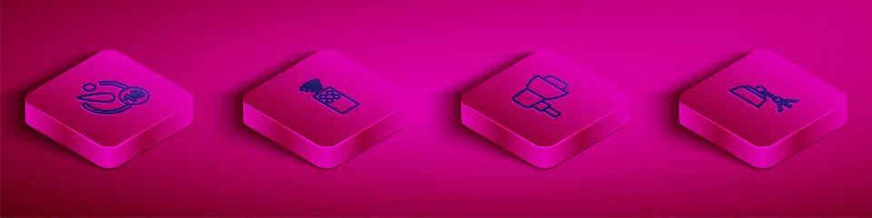 Set Isometric line Camera timer, Remote control for camera, Softbox light and Illustrazione stock