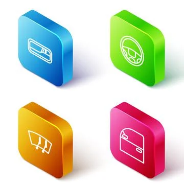 Set Isometric line Car door handle, Steering wheel, Windscreen wiper and icon Illustration
