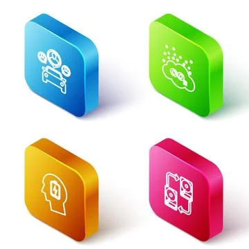 Set Isometric line Car sharing, CO2 emissions cloud, Head with low battery an イラスト素材