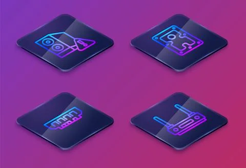 Set Isometric line Case of computer, RAM, random access memory, Hard disk drive 스톡 일러스트