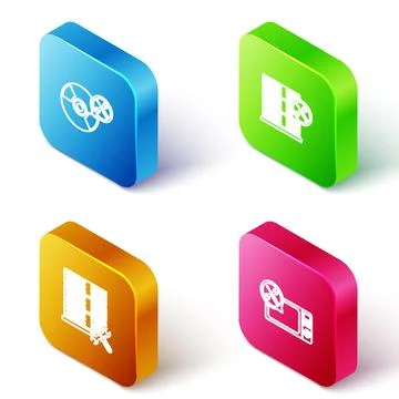 Set Isometric line CD or DVD disk service, Database server, and Microwave oven Stock Illustration