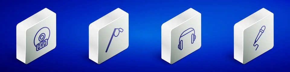 Set Isometric line CD or DVD disk, Microphone, Headphones and  icon. Vector Stock Illustration