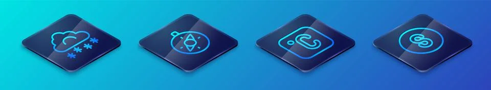 Set Isometric line Celsius, Cloud with snow, Compass south and icon. Vector Illustrazione stock