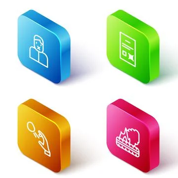 Set Isometric line Censor and freedom of speech, Poll document, Hooligan Stock Illustration
