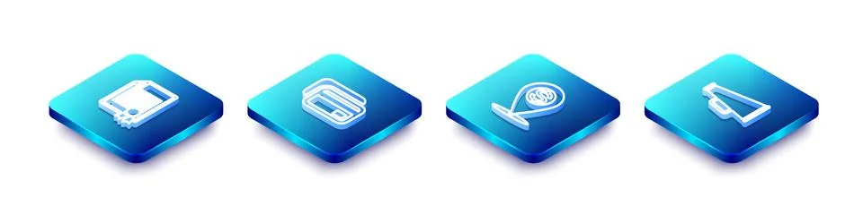 Set Isometric line Certificate template, Credit card, Cash location pin and Stock Illustration