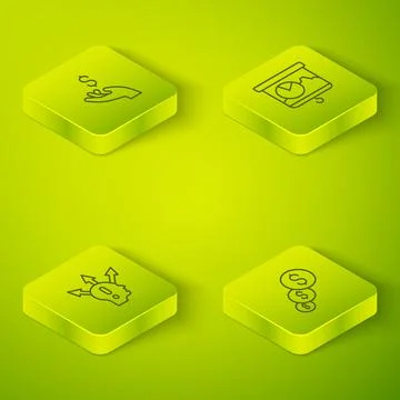 Set Isometric line Chalkboard with chart, Project team base, Financial growth Stock Illustration