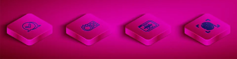 Set Isometric line Check mark in speech bubble, Firewall, security wall, Brow Stock Illustration