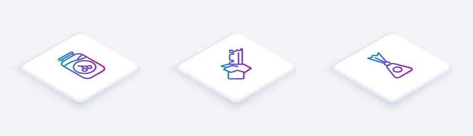 Set Isometric line Cherry jam jar, Bitten chocolate bar and Candy. White square Stock Illustration