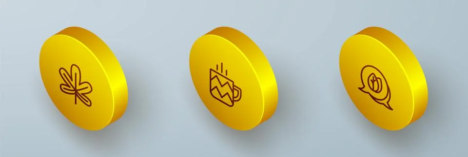 Set Isometric line Chestnut leaf, Cup of tea and Leaf icon. Vector 스톡 일러스트
