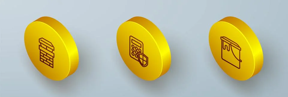 Set Isometric line Chimney, Security keypad access panel and Paint bucket ico 스톡 일러스트