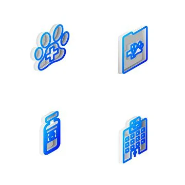 Set Isometric line Clinical record pet, Veterinary clinic, Pets vial medical and Ilustración de archivo