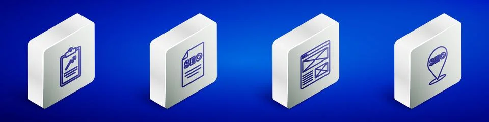 Set Isometric line Clipboard with graph chart, SEO optimization, Browser wi.. Stock Illustration