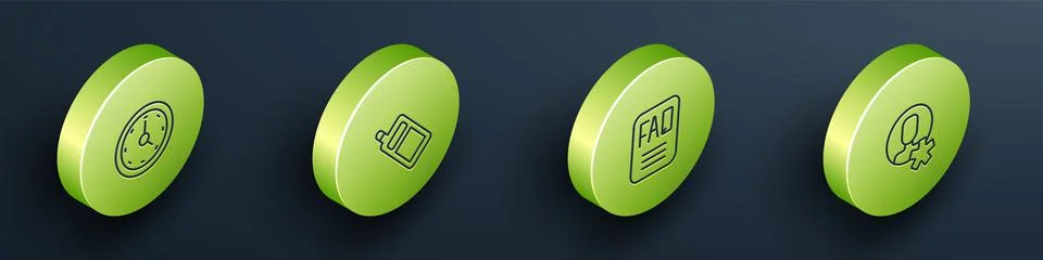 Set Isometric line Clock, Mobile phone, FAQ information and Elected employee Stock Illustration