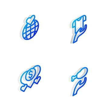 Set Isometric line Clothes donation, Hand holding Earth globe, Donation cha.. Stock Illustration