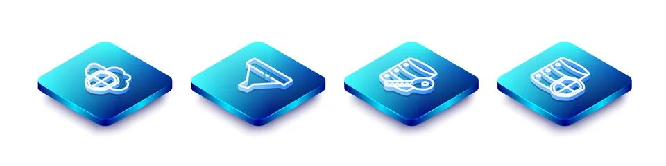 Set Isometric line Cloud and shield, Sales funnel, Server security with key and 스톡 일러스트