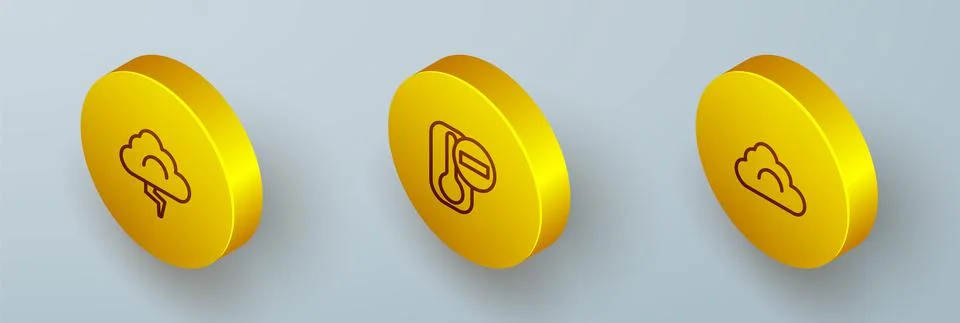 Set Isometric line Cloud and lightning, Thermometer and icon. Vector Stock Illustration