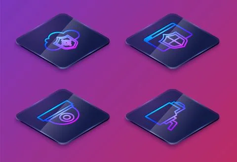 Set Isometric line Cloud and shield, Security camera, Browser with and . Bl.. Stock Illustration