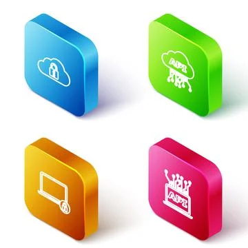 Set Isometric line Cloud computing lock, api interface, Laptop and and Computer イラスト素材