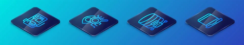 Set Isometric line Cloud database, Motherboard, Laptop and Eye scan icon. Vector Illustrazione stock