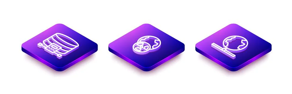 Set Isometric line Cloud database, Planet earth and radiation and Global Stock Illustration