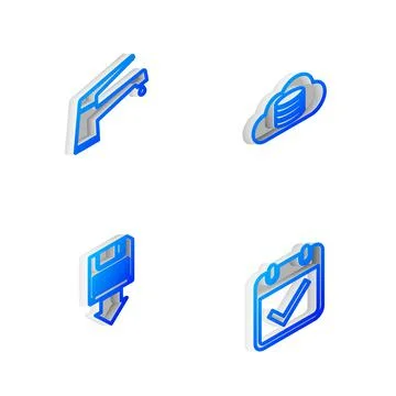 Set Isometric line Cloud database, Water tap, Floppy disk backup and Calendar イラスト素材