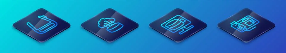 Set Isometric line Cloud database, Smart glasses on spectacles, Motherboard a Stock Illustration