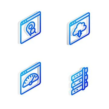 Set Isometric line Cloud download, Infographic of city map, Digital speed m.. Illustrazione stock