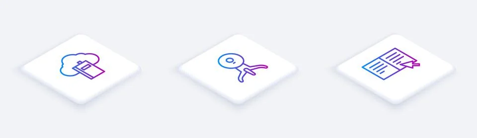 Set Isometric line Cloud or online library, Web camera and Online book. White Stock Illustration