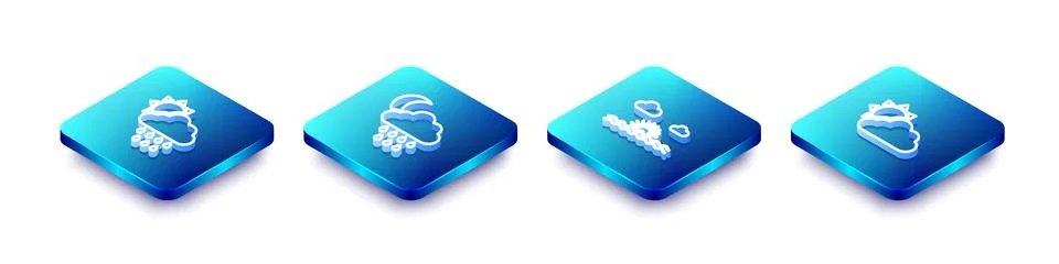 Set Isometric line Cloud with rain and sun, moon, Sunset and cloud weather icon Ilustração Stock