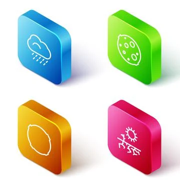Set Isometric line Cloud with rain, Moon, and Drought icon. Vector Illustrazione stock