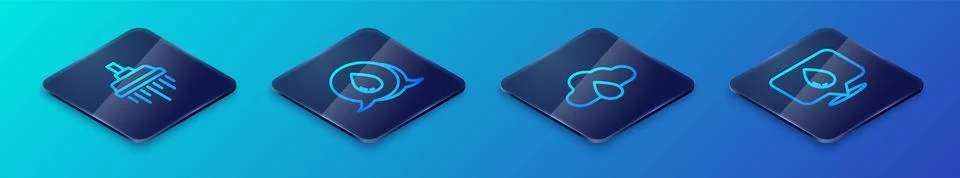 Set Isometric line Cloud with rain, Shower, Water drop location and speech Illustrazione stock