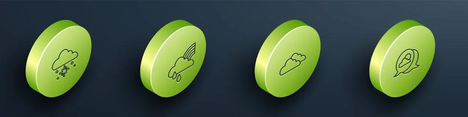 Set Isometric line Cloud with snow, Rainbow cloud and rain, and Location icon 스톡 일러스트