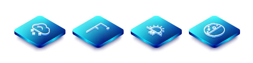 Set Isometric line Cloud with snow, Fahrenheit, Sunrise and Eclipse of the sun 스톡 일러스트