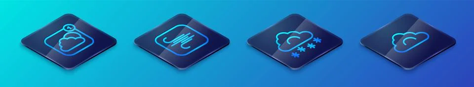 Set Isometric line Cloud with snow, Weather forecast app,  and Wind icon. Vec イラスト素材