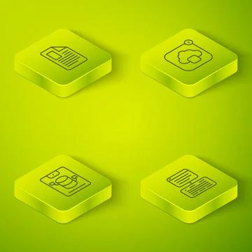 Set Isometric line Cloud technology data transfer, Server, Data, Web Hosting Illustrazione stock