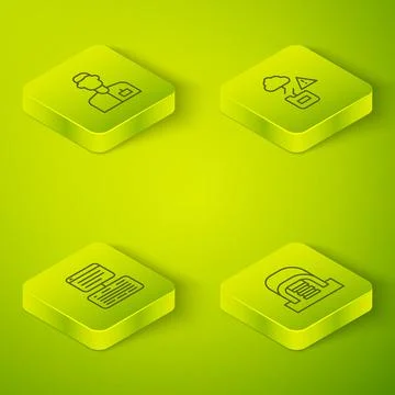 Set Isometric line Cloud technology data transfer, Server, Data, Web Hosting Stock Illustration