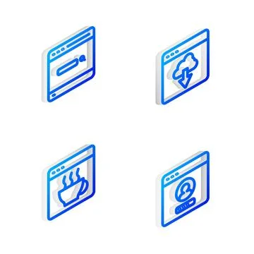 Set Isometric line Cloud technology data transfer, Search engine, Software and Stock Illustration