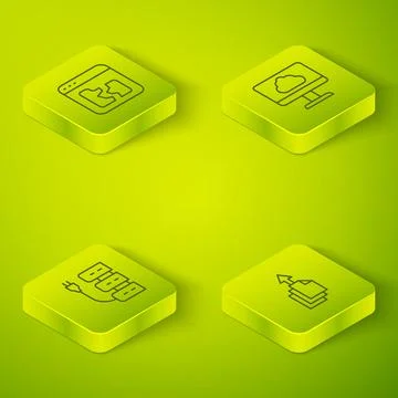 Set Isometric line Cloud technology data transfer, Server, Data export and .. イラスト素材